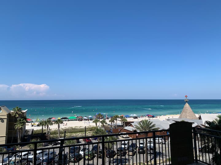 Beach and Gulf view from the balcony of condo 1132 in Panama City Beach