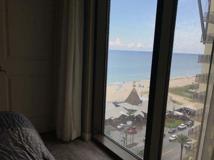 Gulf view through the bedroom window of condo 535 in Panama City Beach