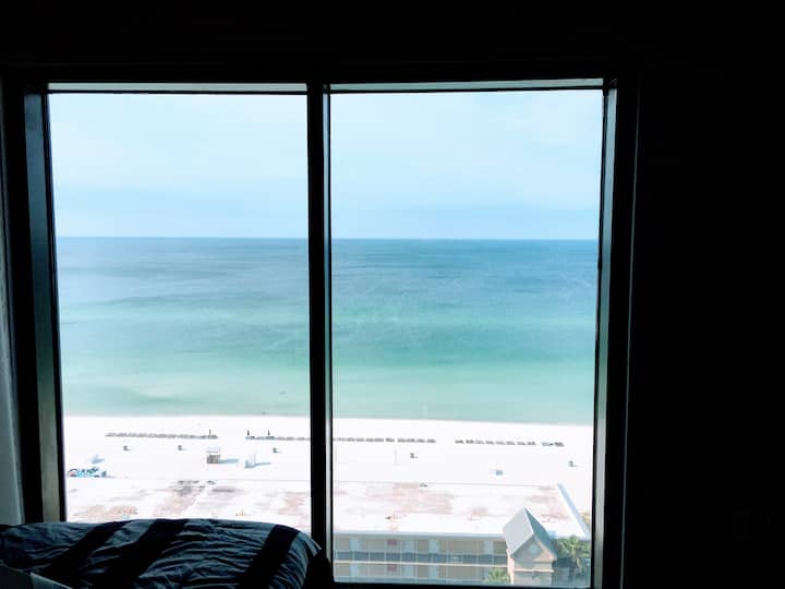 Floor-to-ceiling Gulf view from beachfront studio 537 in Panama City Beach